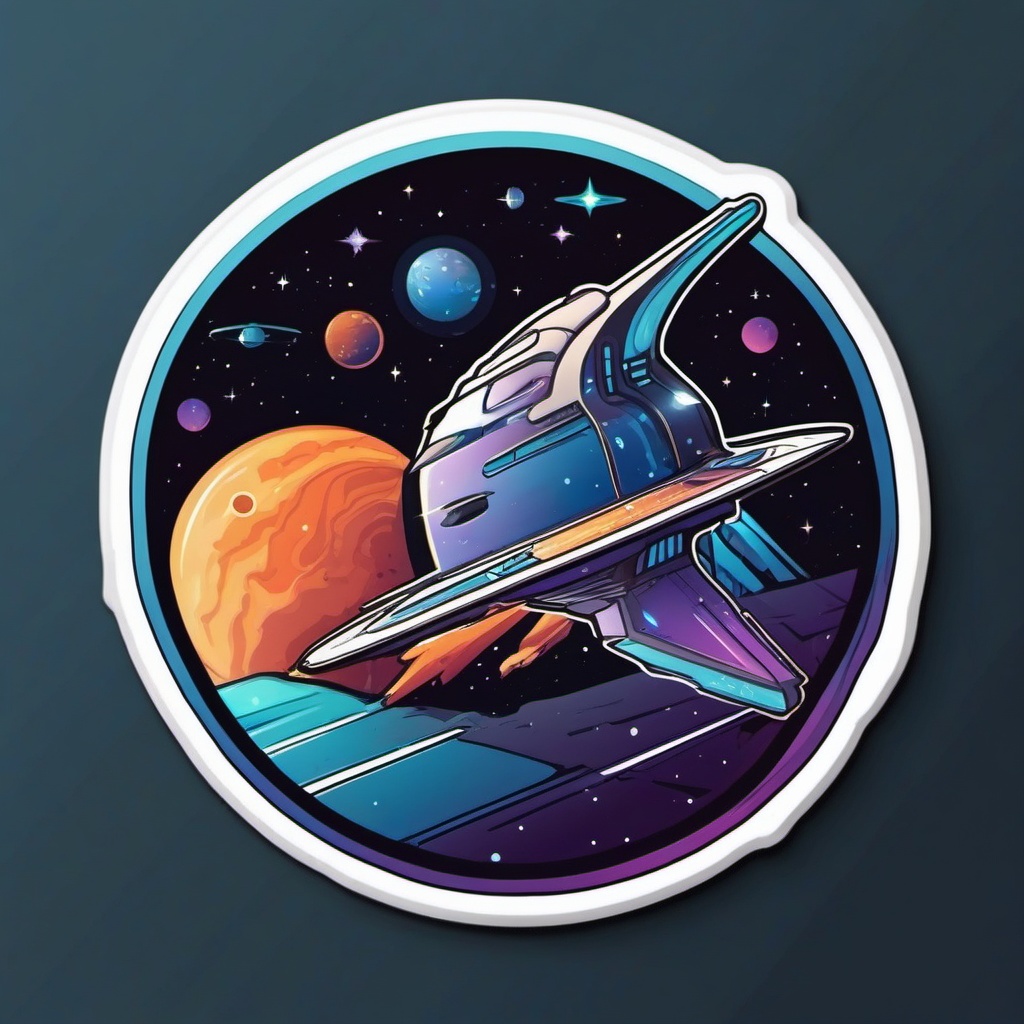 Spaceship Sticker - Galactic travel, ,vector color sticker art,minimal