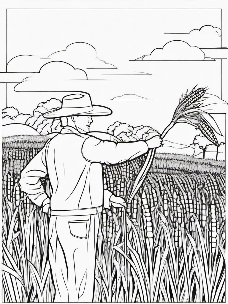 Harvesting Corn Coloring Pages - Collecting Corn from the Field  minimal black outline printable sheet, coloring page