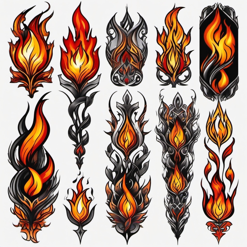 flames tattoo sleeve  simple color tattoo,white background