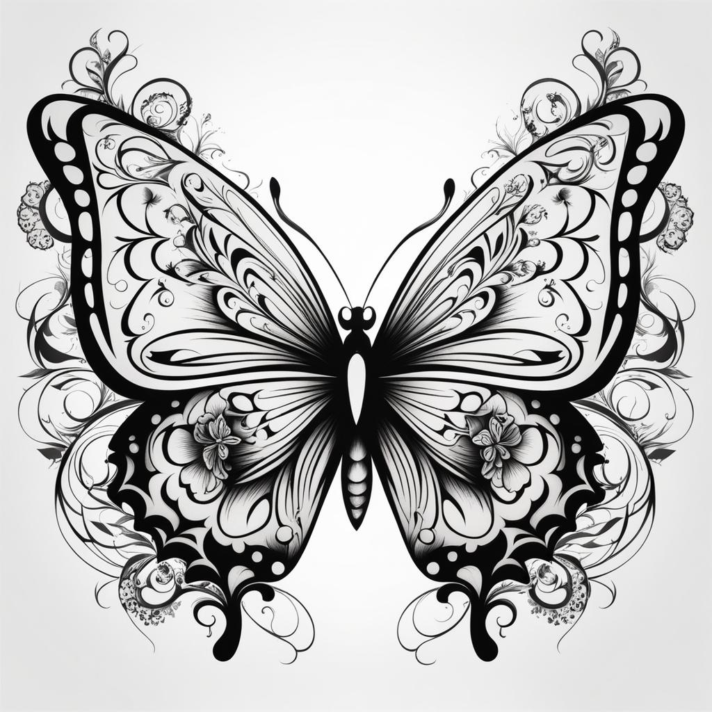 Butterfly tattoo,A timeless symbol of transformation and beauty in tattoo art. tattoo design, white background