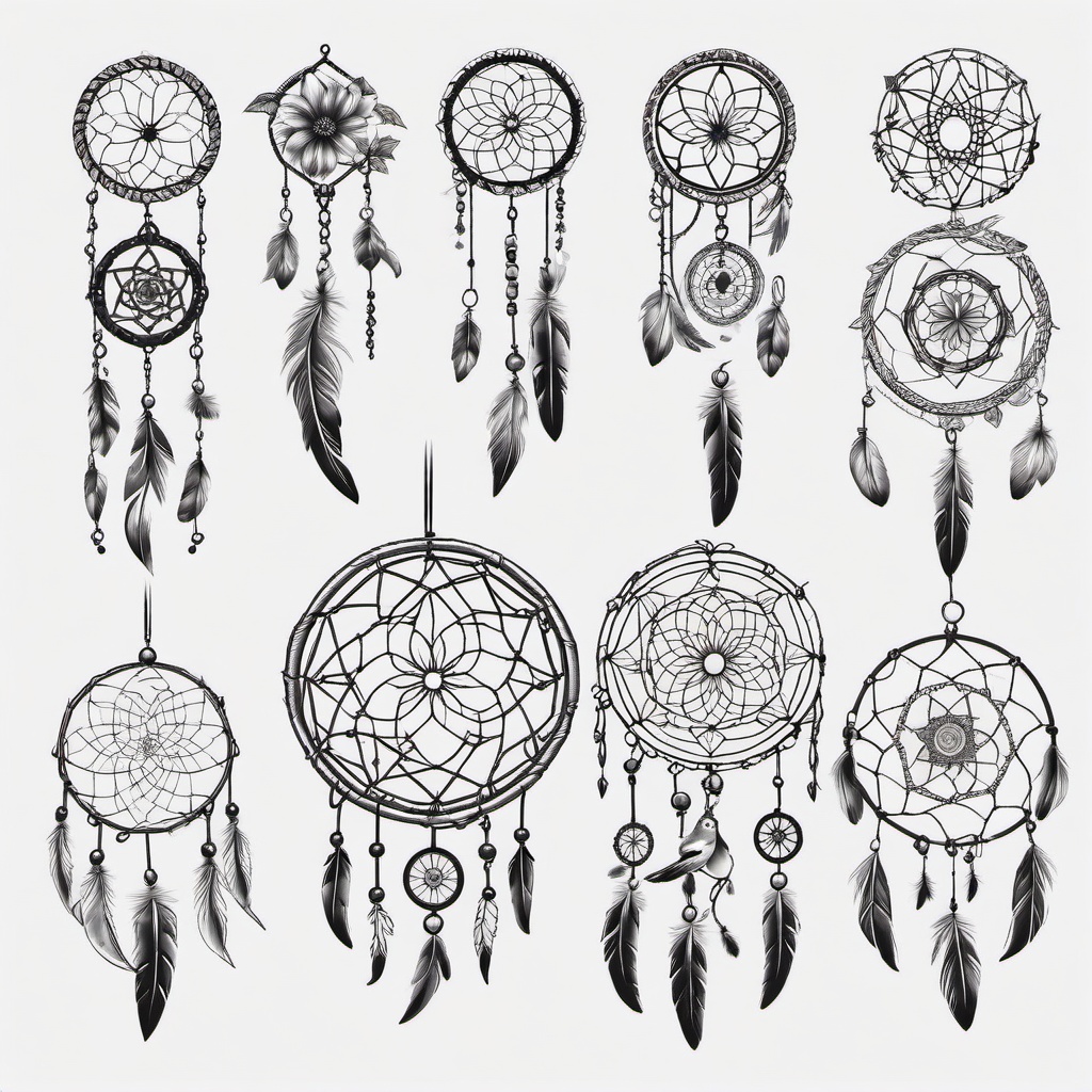 Dreamcatcher Tattoo Ideas - Various ideas for dreamcatcher tattoos.  simple vector tattoo,minimalist,white background