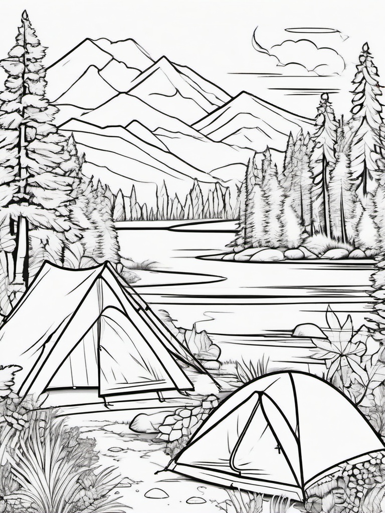 Autumn Camping Coloring Pages - Fun Adventure in Nature  minimal black outline printable sheet, coloring page