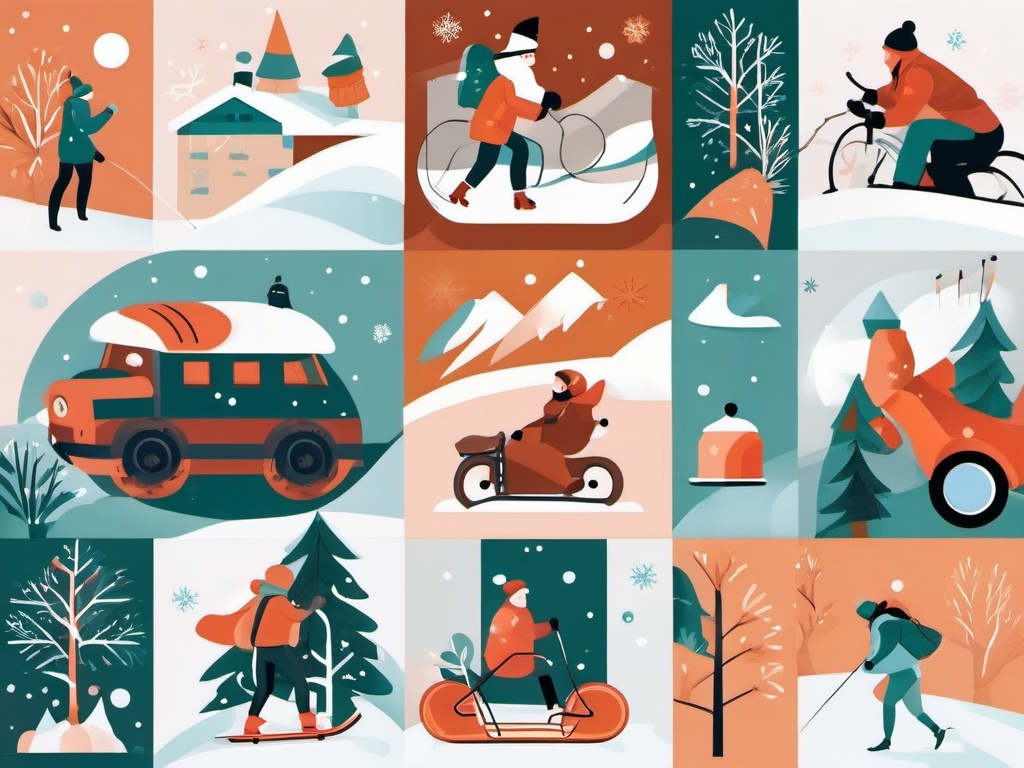 Winter Time Activities clipart - Collage of winter activities, ,vector color clipart,minimal