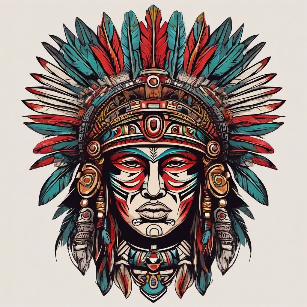 aztec headdress tattoo  simple vector color tattoo