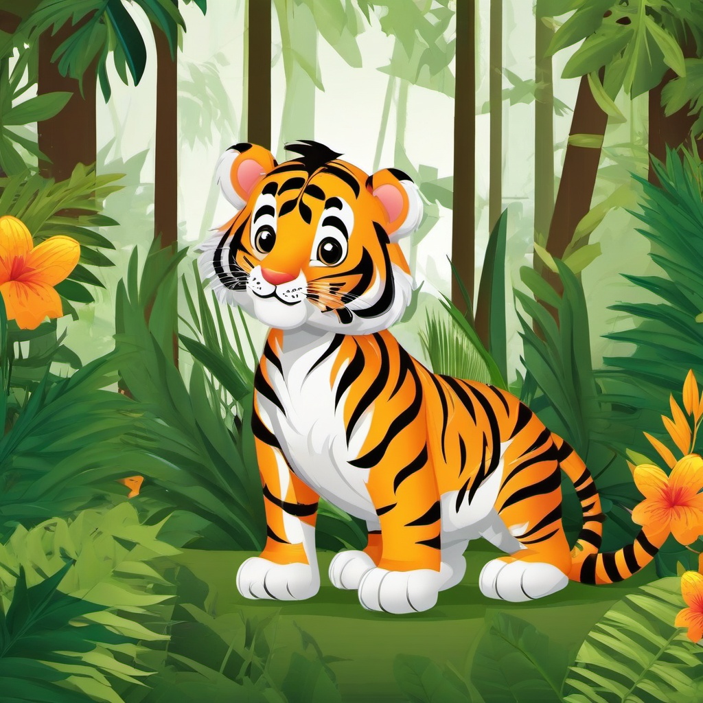 Cute Tiger in the Indian Jungle  clipart, simple