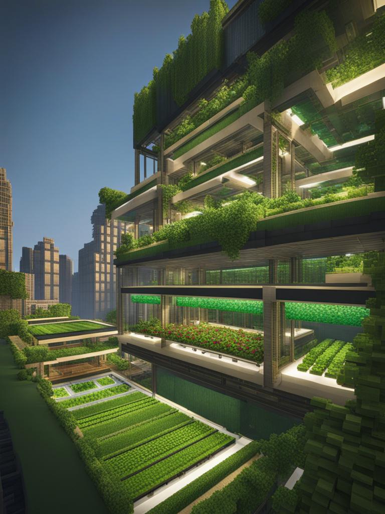 hydroponic urban farm in a sprawling cityscape - minecraft house design ideas 