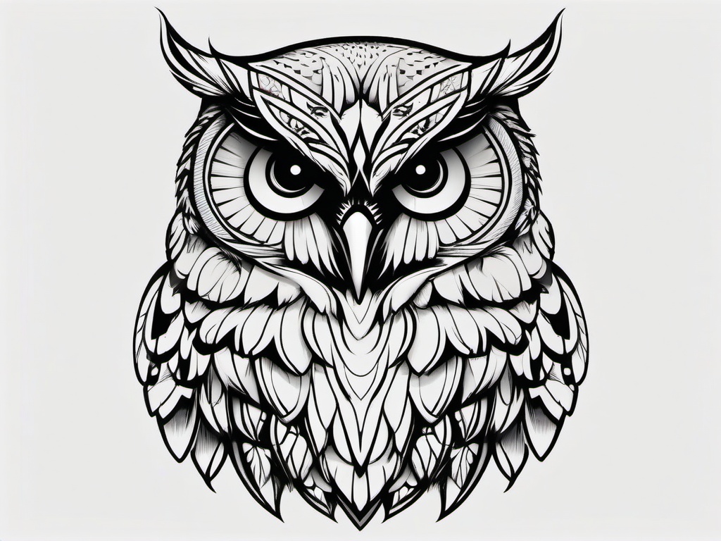 Bubo Owl Tattoo - Showcase the iconic owl character Bubo with a tattoo paying homage to mythology.  simple color tattoo,vector style,white background