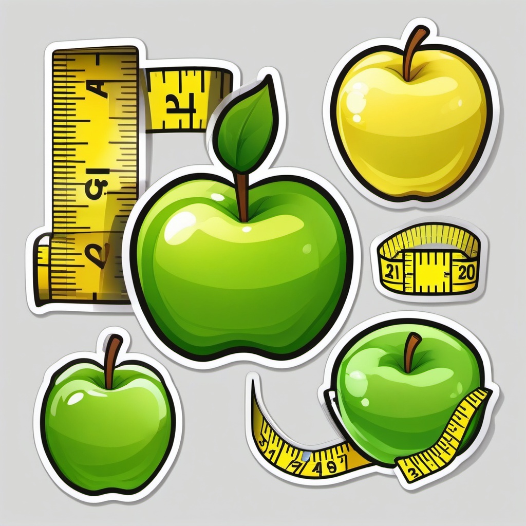 Green Apple and Measuring Tape Emoji Sticker - Healthy living, , sticker vector art, minimalist design