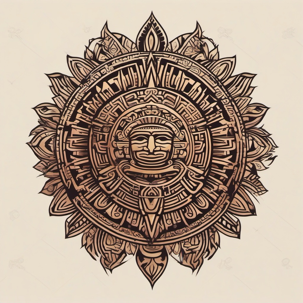 aztec sun stone tattoo  simple vector color tattoo