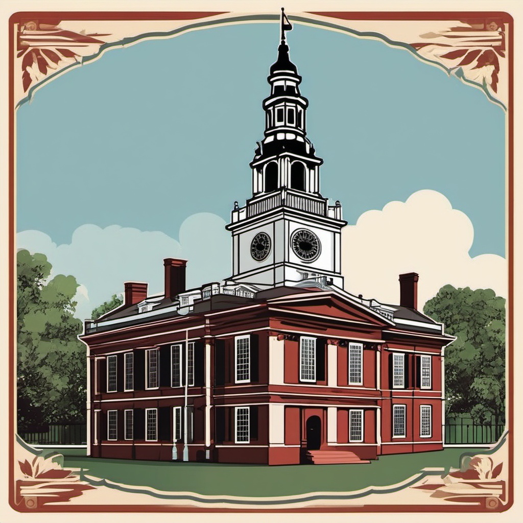 Independence Hall sticker- Historic building where the Declaration of Independence was debated and adopted, , sticker vector art, minimalist design