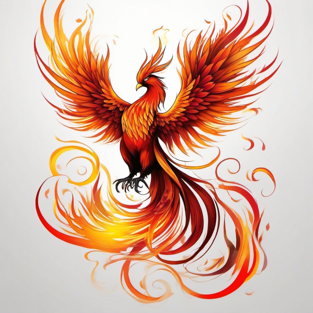 Phoenix burning tattoo, Tattoos showcasing the phoenix in the midst of a fiery rebirth. , color tattoo designs, white clean background