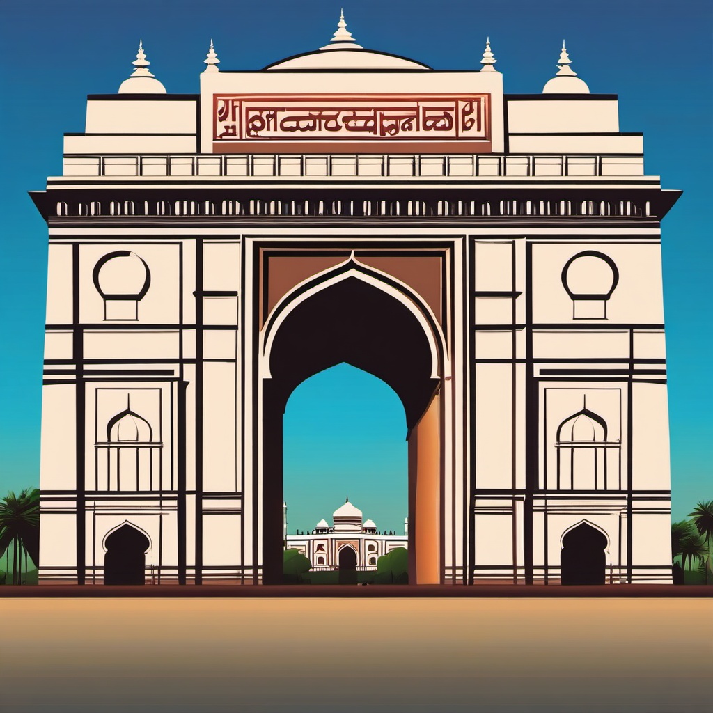 New Delhi clipart - India Gate and Jama Masjid in India,  color vector clipart