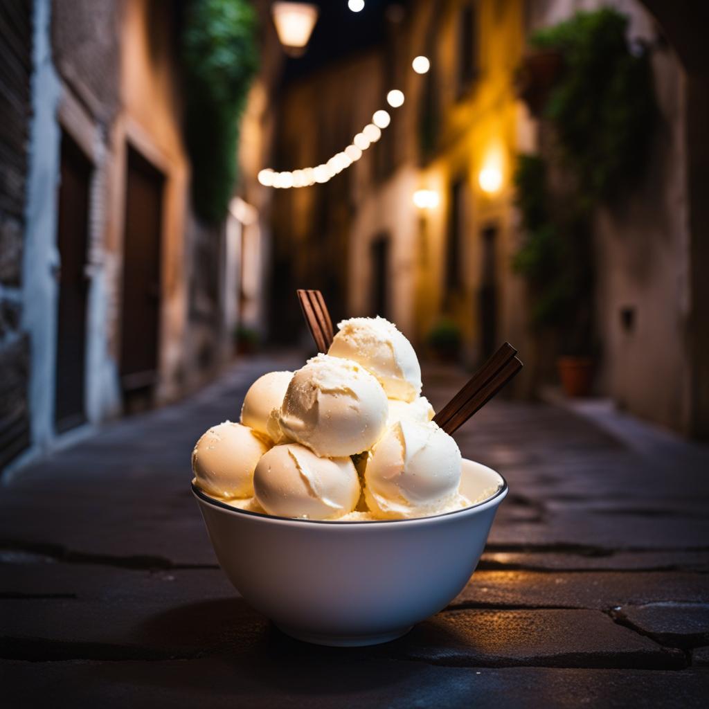 stracciatella gelato savored on a romantic date night in a charming italian alleyway. 