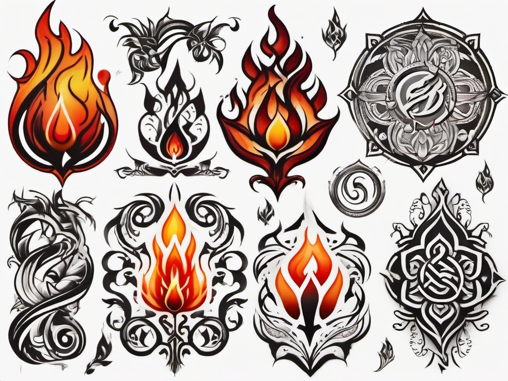 fire element symbol tattoo  simple color tattoo,white background