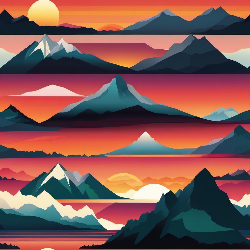 Mountain Sunset clipart - Breathtaking sunset over the peaks, ,vector color clipart,minimal