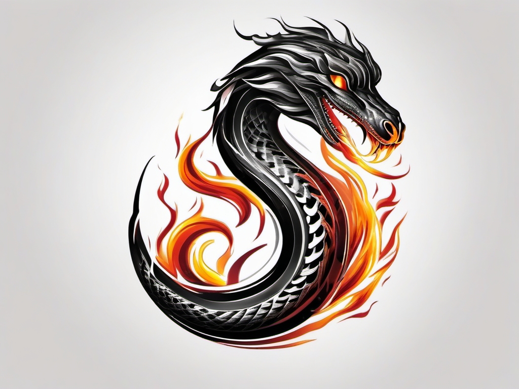 Abstract black mamba flames tattoo. Fiery passion of the serpent.  color tattoo, white background