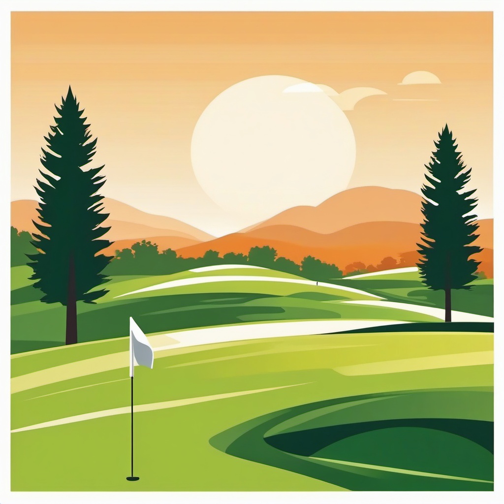 Golf Course Fairway Drive Clipart - A golfer driving on a well-maintained fairway.  color vector clipart, minimal style