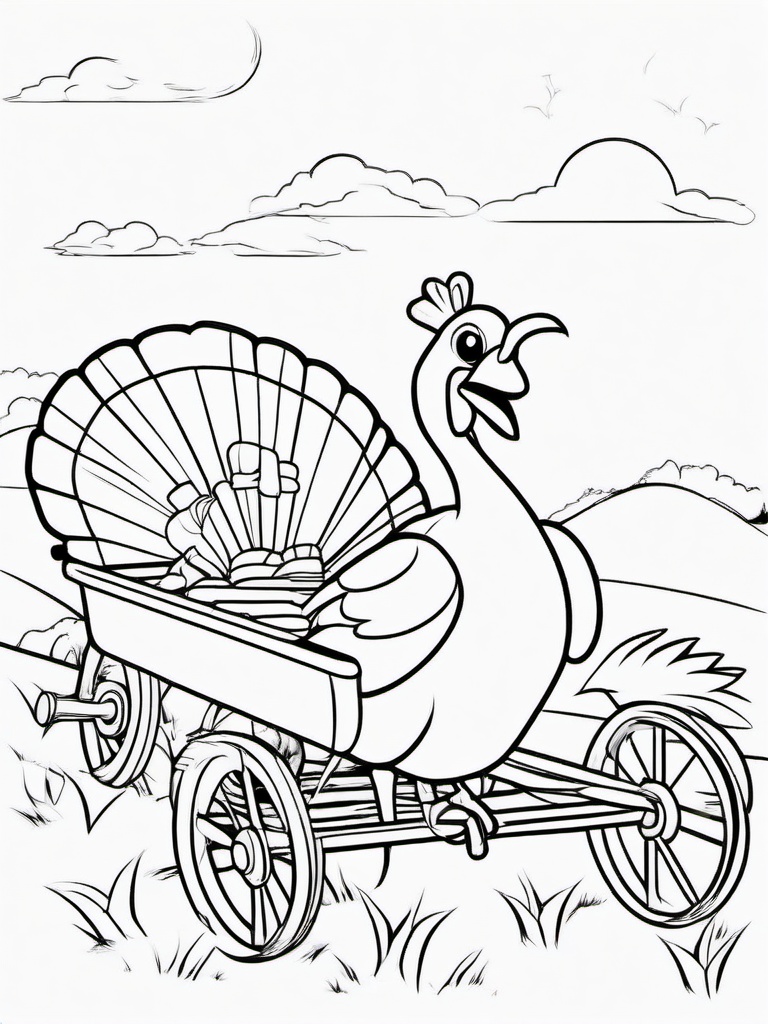 Turkey in a Wagon Coloring Pages - Playful Turkey Riding in a Wagon  minimal black outline printable sheet, coloring page