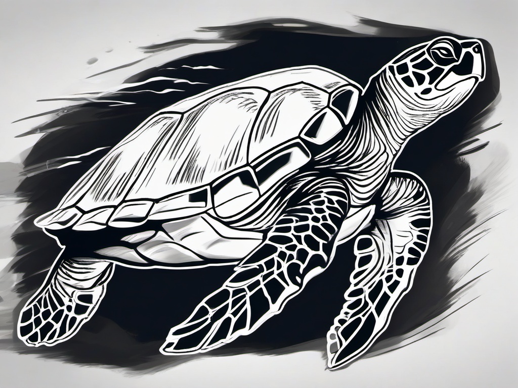 drawing of a sea turtle swimming  minimal rough sketch scribbles,doodles,black and white