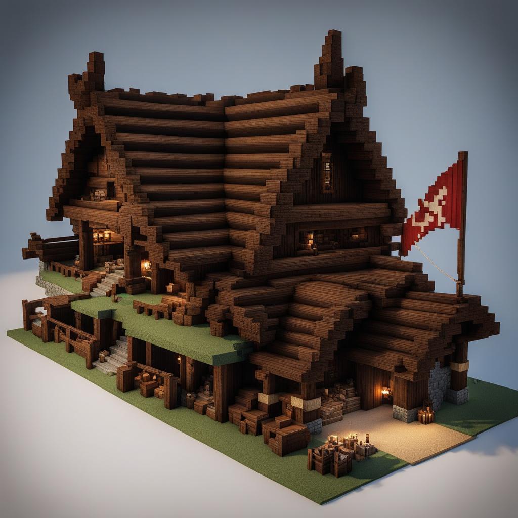 viking longhouse with dragon carvings and a longship - minecraft house ideas minecraft block style