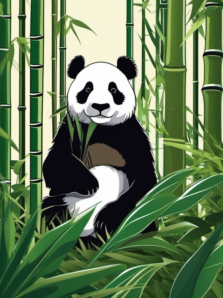 Panda in Bamboo Forest Sticker - A panda peacefully dwelling in a lush bamboo forest. ,vector color sticker art,minimal