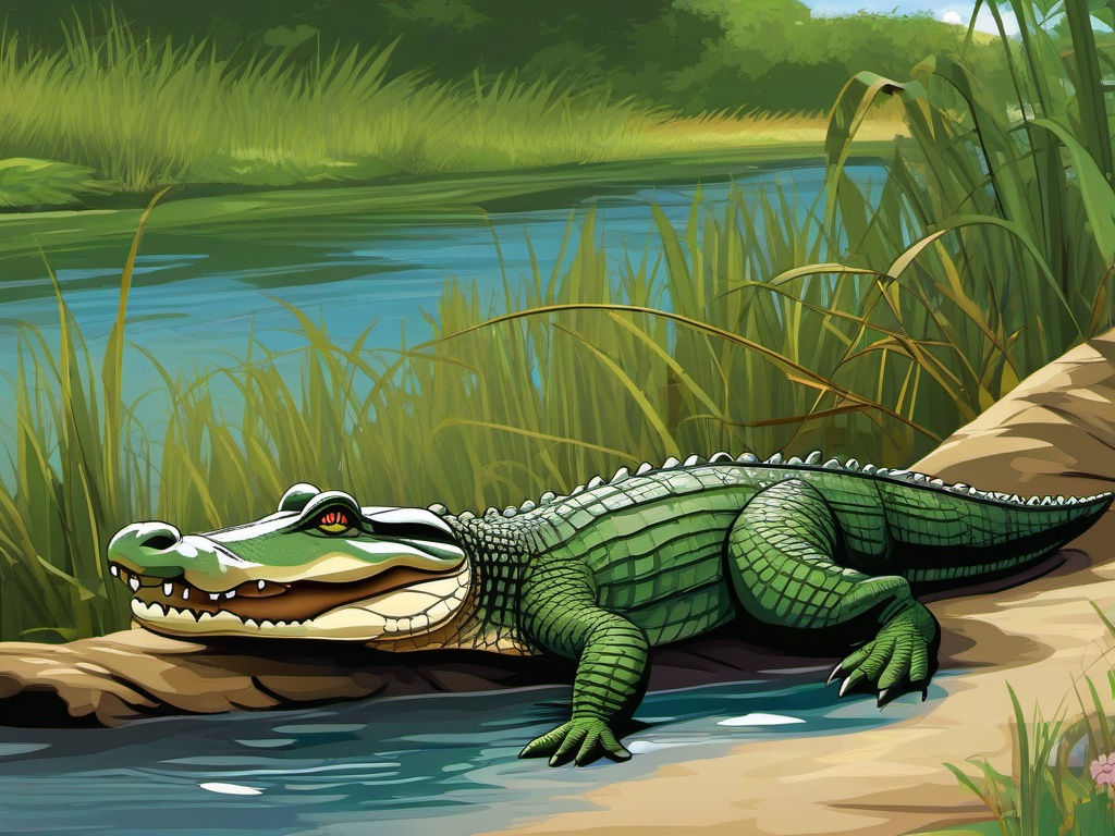 Alligator clipart - alligator lounging by a riverbank  