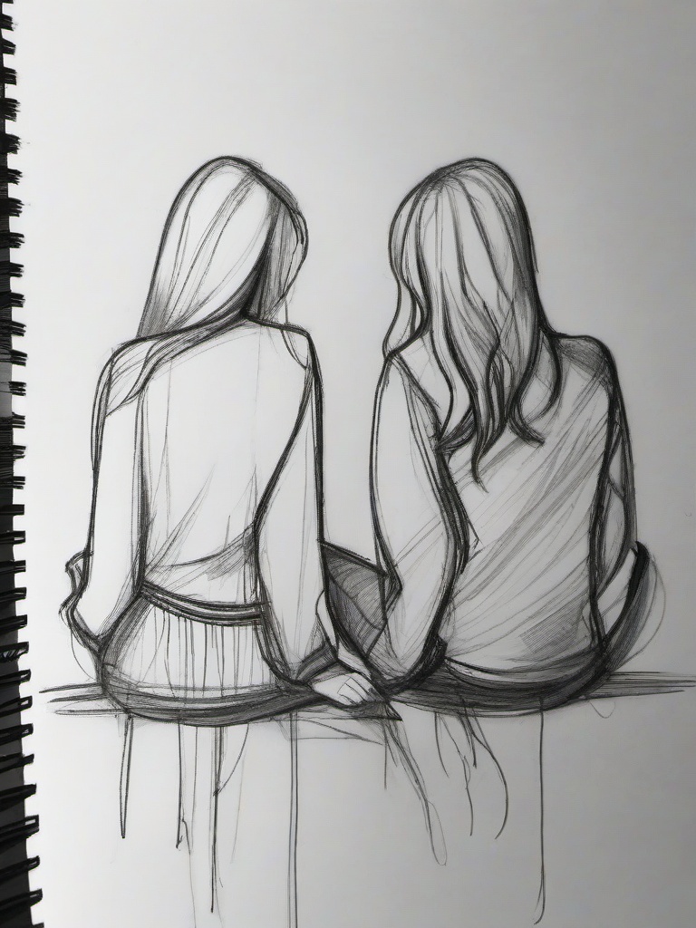 pencil sketches of friends forever  minimal rough sketch scribbles,doodles,black and white