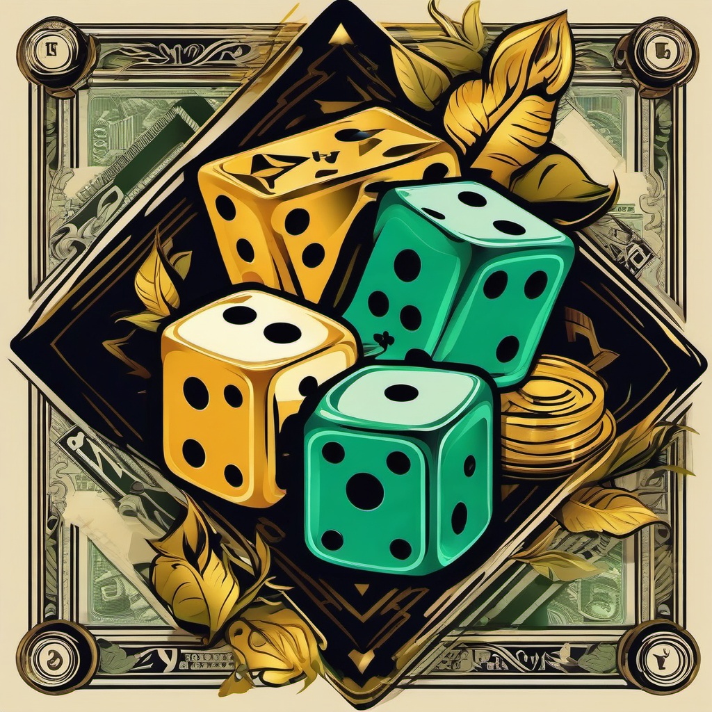 Money and Dice Tattoo-Bold and creative tattoo featuring a combination of money and dice, capturing themes of luck and prosperity.  simple color vector tattoo