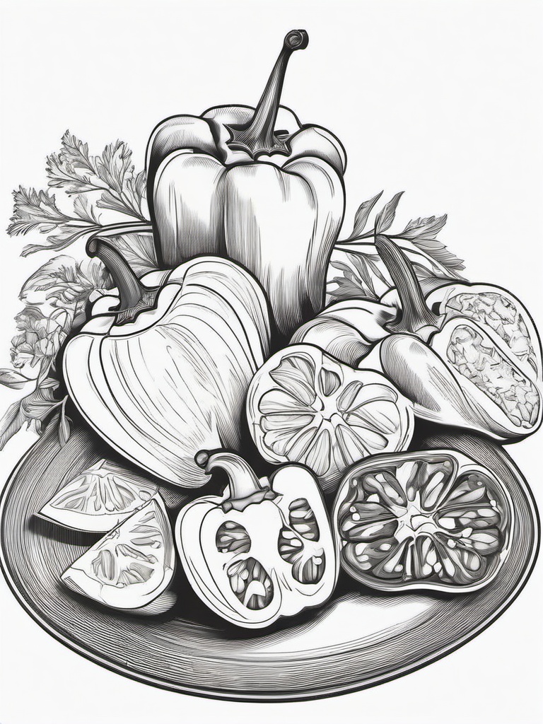 Food Coloring Pages - Peppers stuffed with cheese and herbs  simple coloring pages