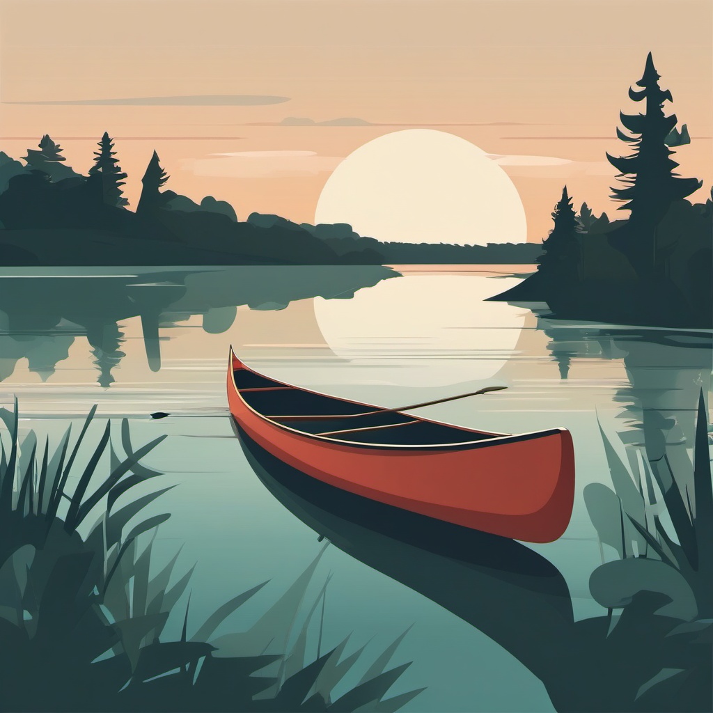 Canoe on a Peaceful River Clipart - A canoe on a calm river.  color vector clipart, minimal style