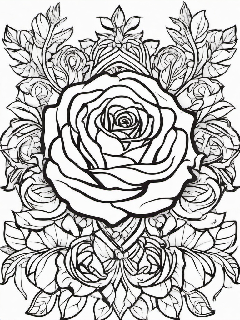 Rose Coloring Pages - Rose and thorns in an intricate pattern  simple coloring pages