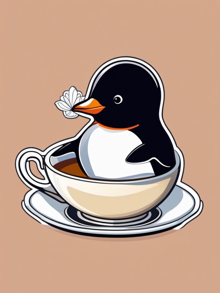 Penguin in Tea Cup Sticker - A penguin enjoying a cozy moment in a tea cup. ,vector color sticker art,minimal