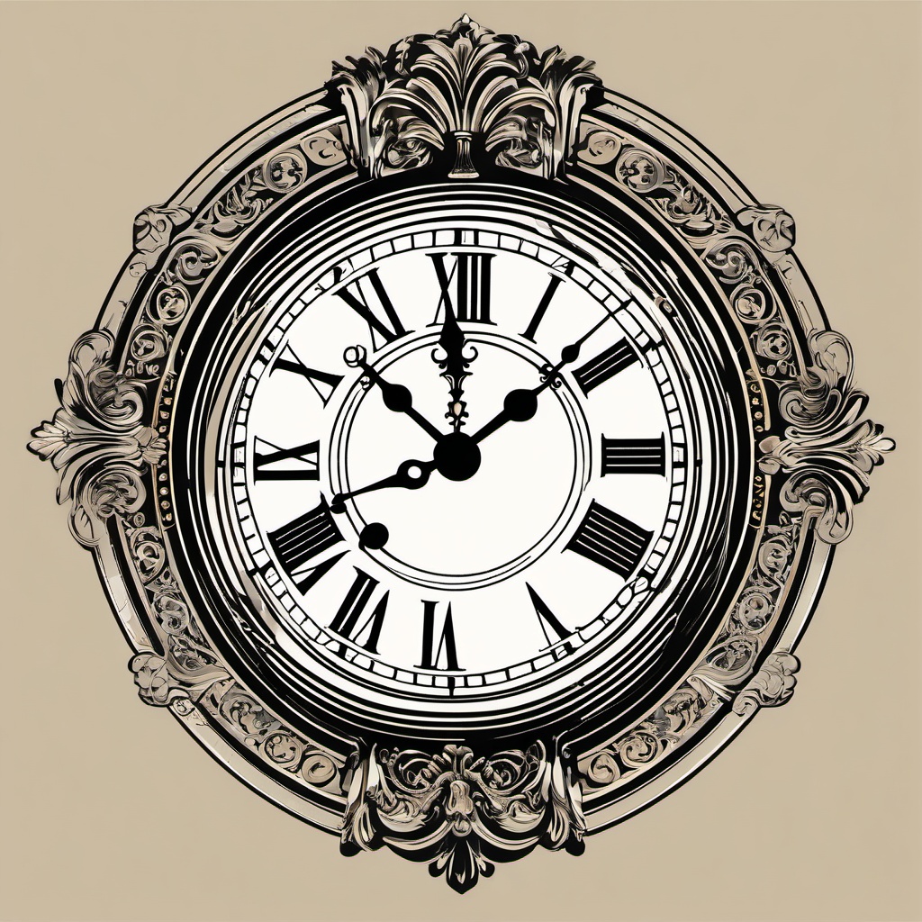 Antique Clock Clipart - Ornate antique clock showing a specific time.  color clipart, minimalist, vector art, 