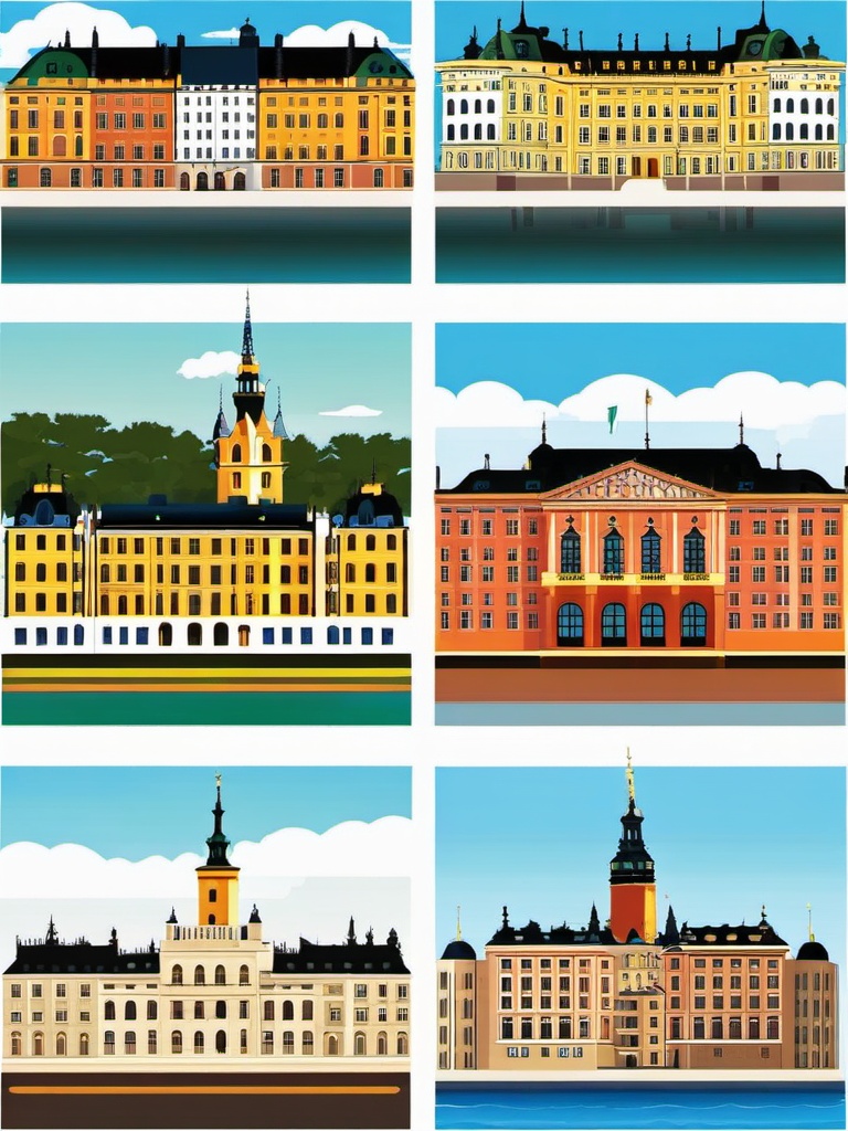 Stockholm clipart - Stockholm Palace and city islands,  color vector clipart