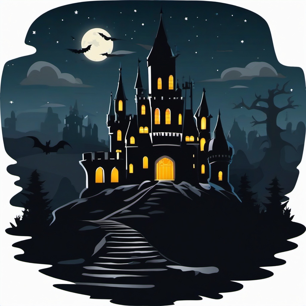 Haunted castle on a dark night clipart.  vector style illustration, white background