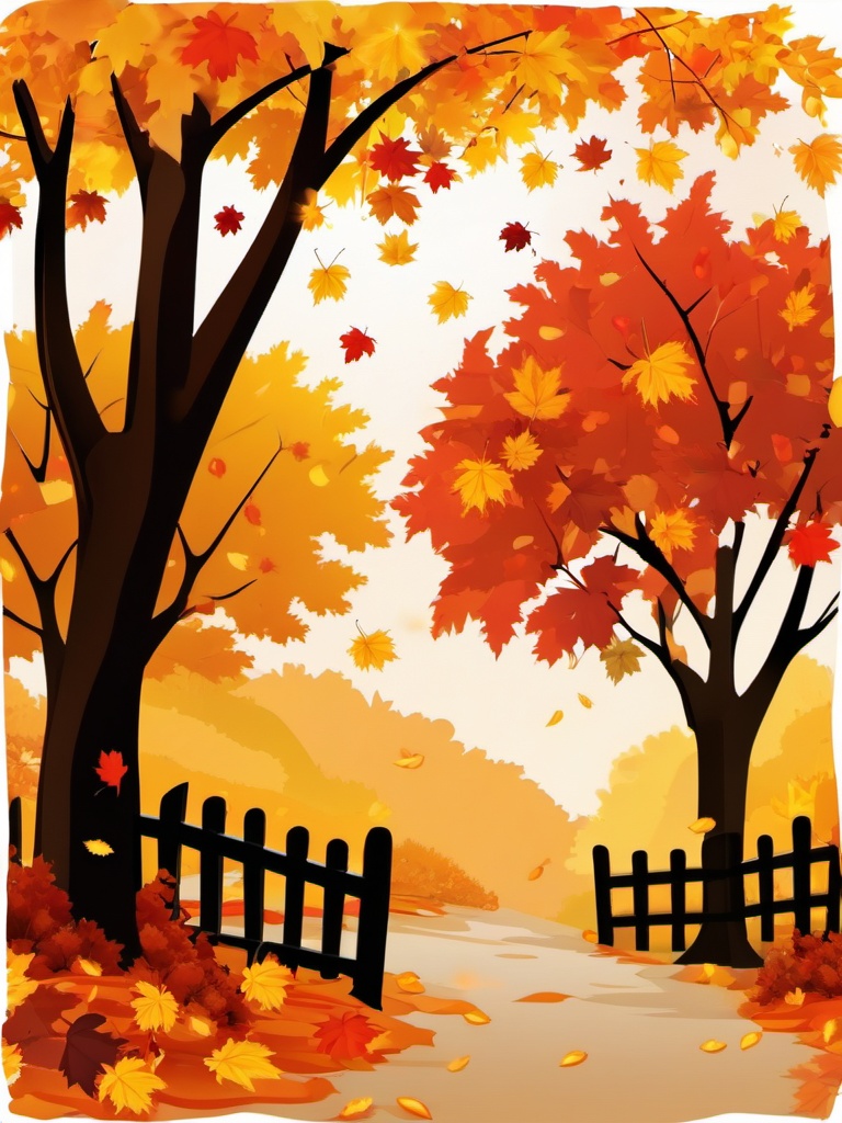 Fall Clipart, Leaves falling in an autumn scene. 