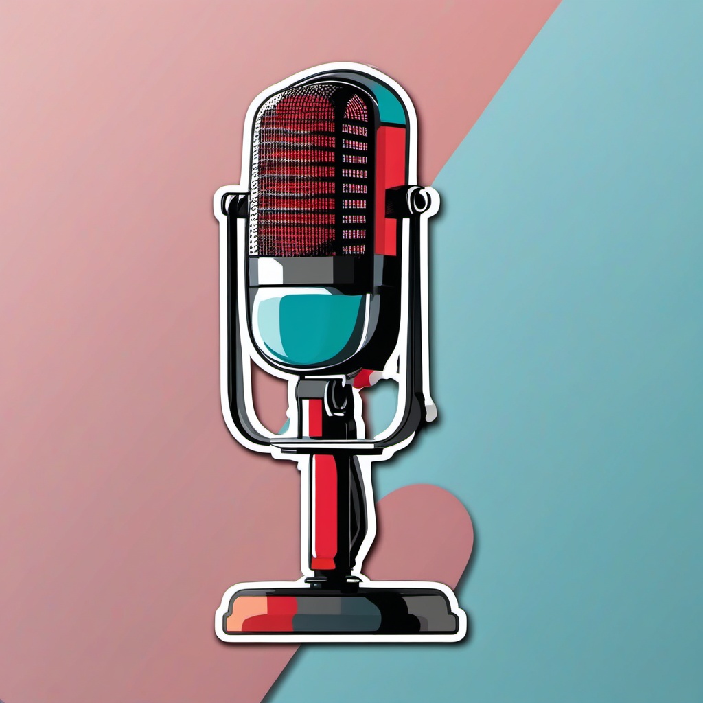 Microphone Sticker - Classic microphone illustration, ,vector color sticker art,minimal