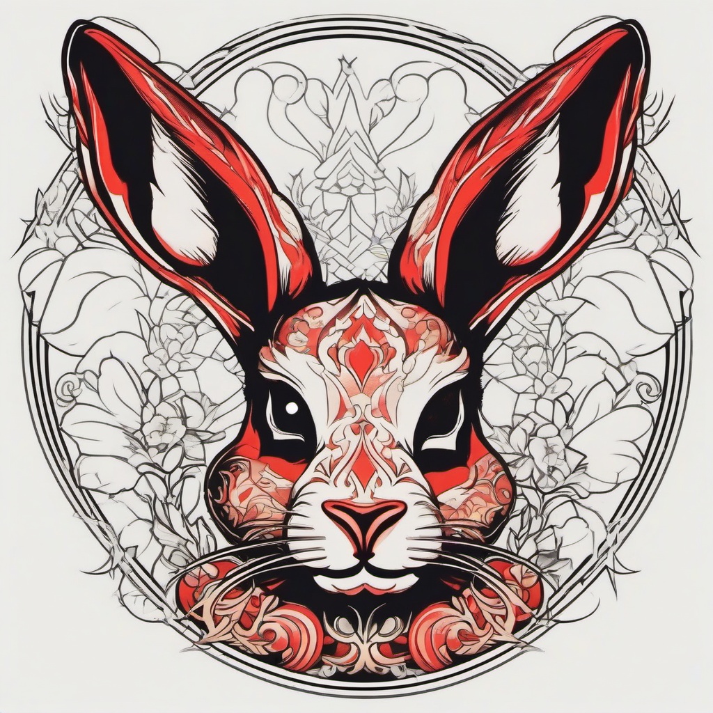 evil rabbit tattoo  minimalist color tattoo, vector
