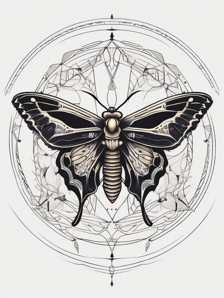 Moth Skeleton Tattoo - Explore the intriguing and symbolic aspects of moths with a tattoo featuring a skeletal or anatomical representation.  simple vector color tattoo, minimal, white background