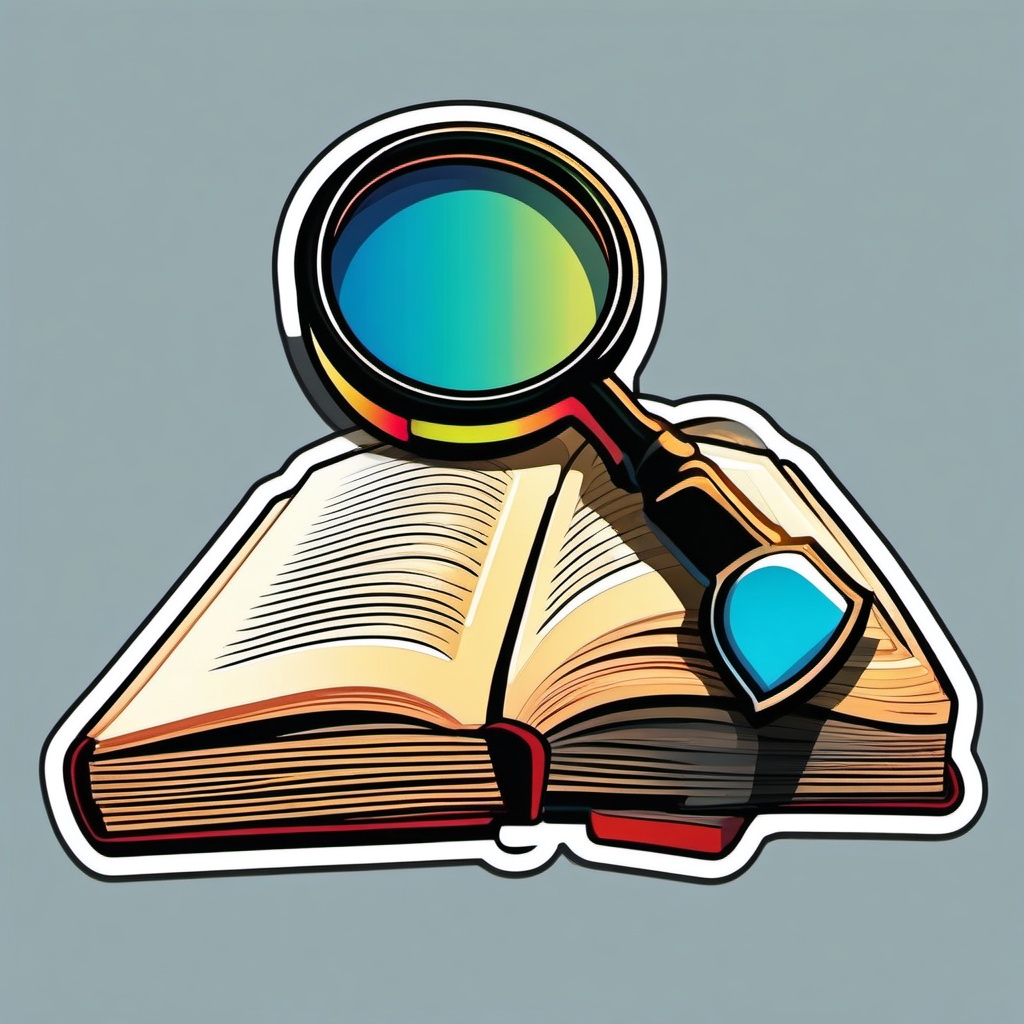 Book and Magnifying Glass Sticker - Open book with a magnifying glass, ,vector color sticker art,minimal