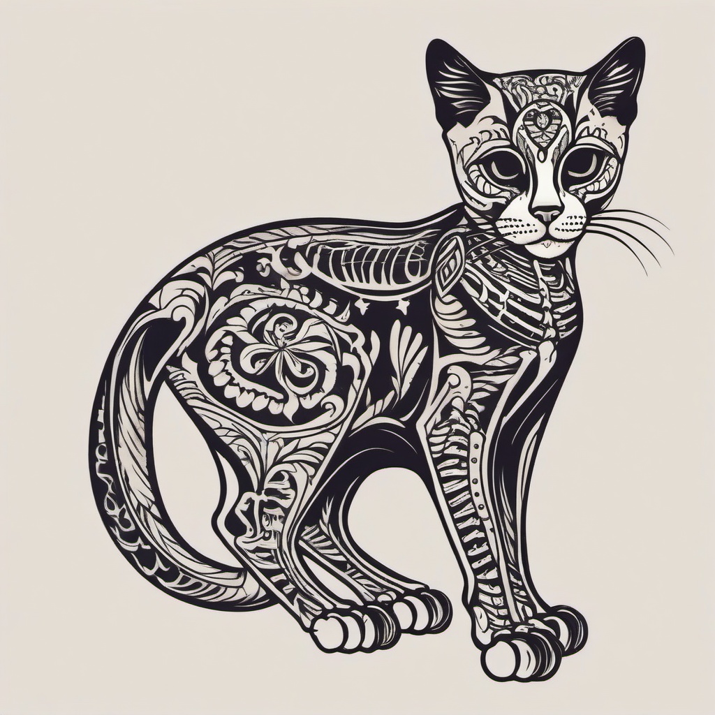 cat skeleton tattoo  simple vector color tattoo