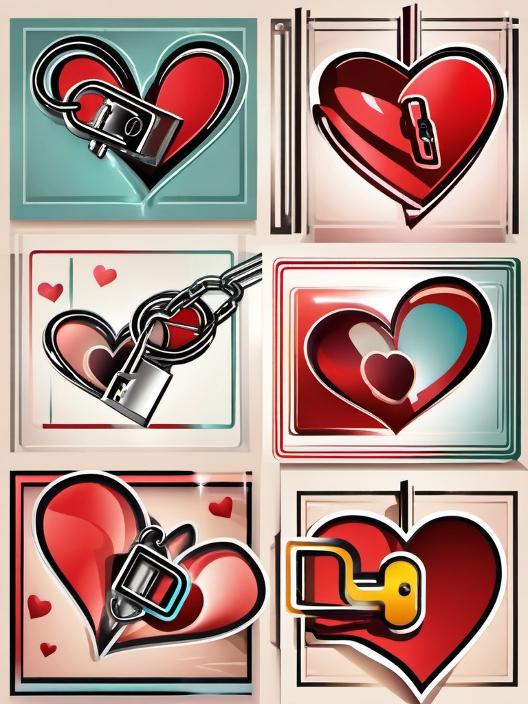 Locked heart icon - Heart with lock for secured love and emotions,  color clipart, vector art