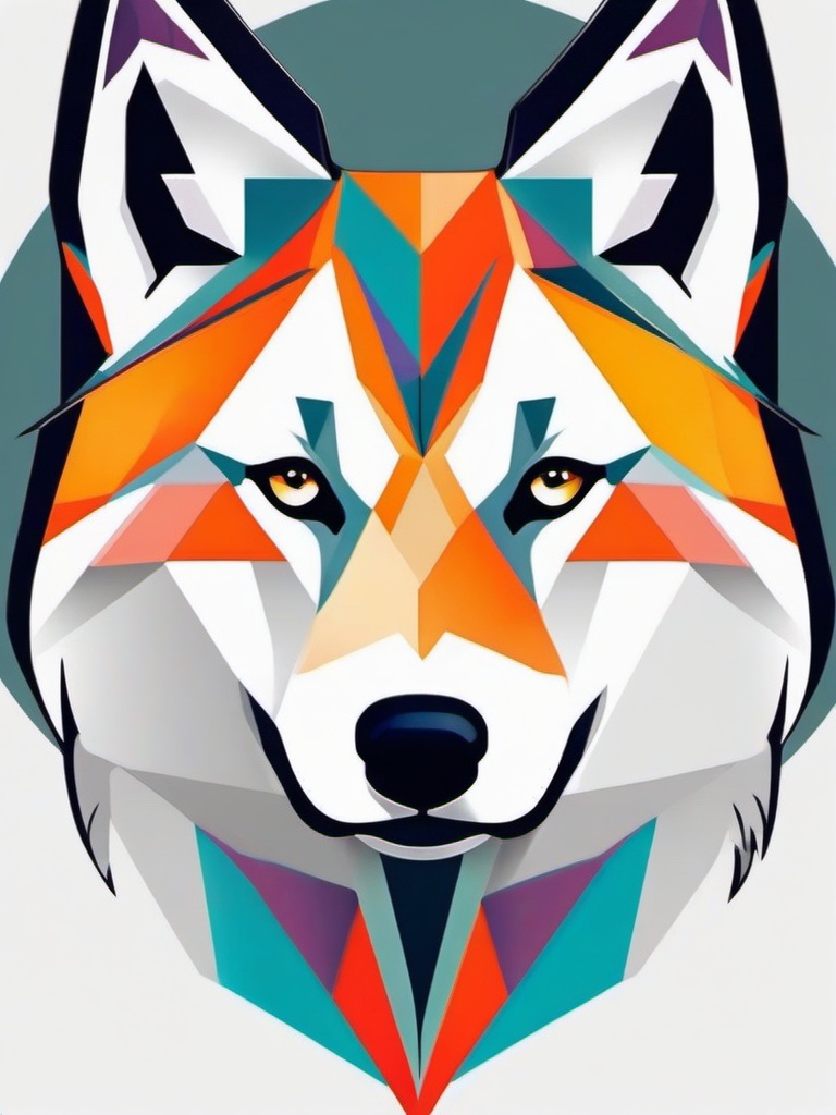 husky tattoo geometric  simple color tattoo,minimal,white background