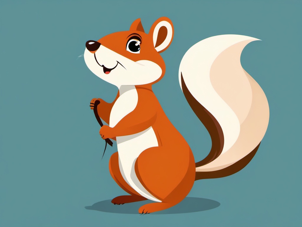 Squirrel clipart - cartoon squirrel with a bow on its tail  color,minimalist,vector clipart