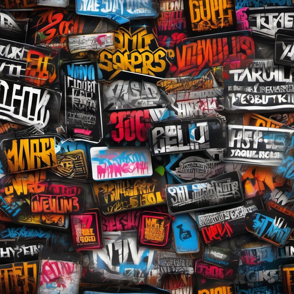 Graffiti tags showcasing a mix of rebellious slogans and social commentary top view, product photoshoot realistic background, hyper detail, high resolution