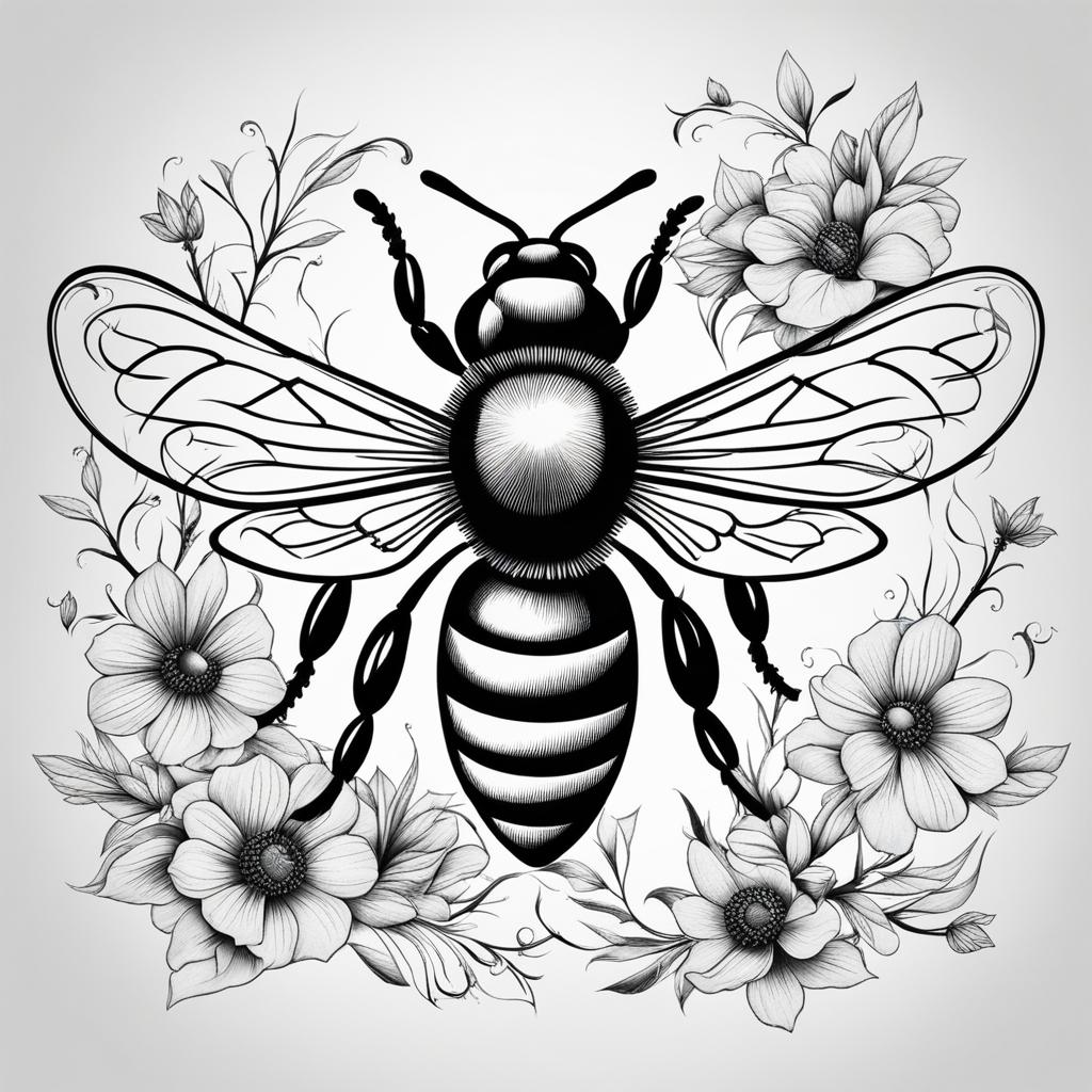 bee tattoo black and white design 