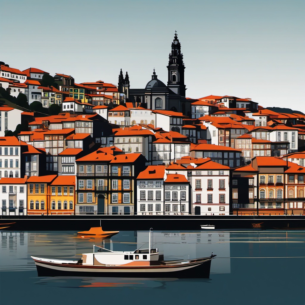 Porto Ribeira sticker- Historic district along the Douro River in Portugal, , sticker vector art, minimalist design