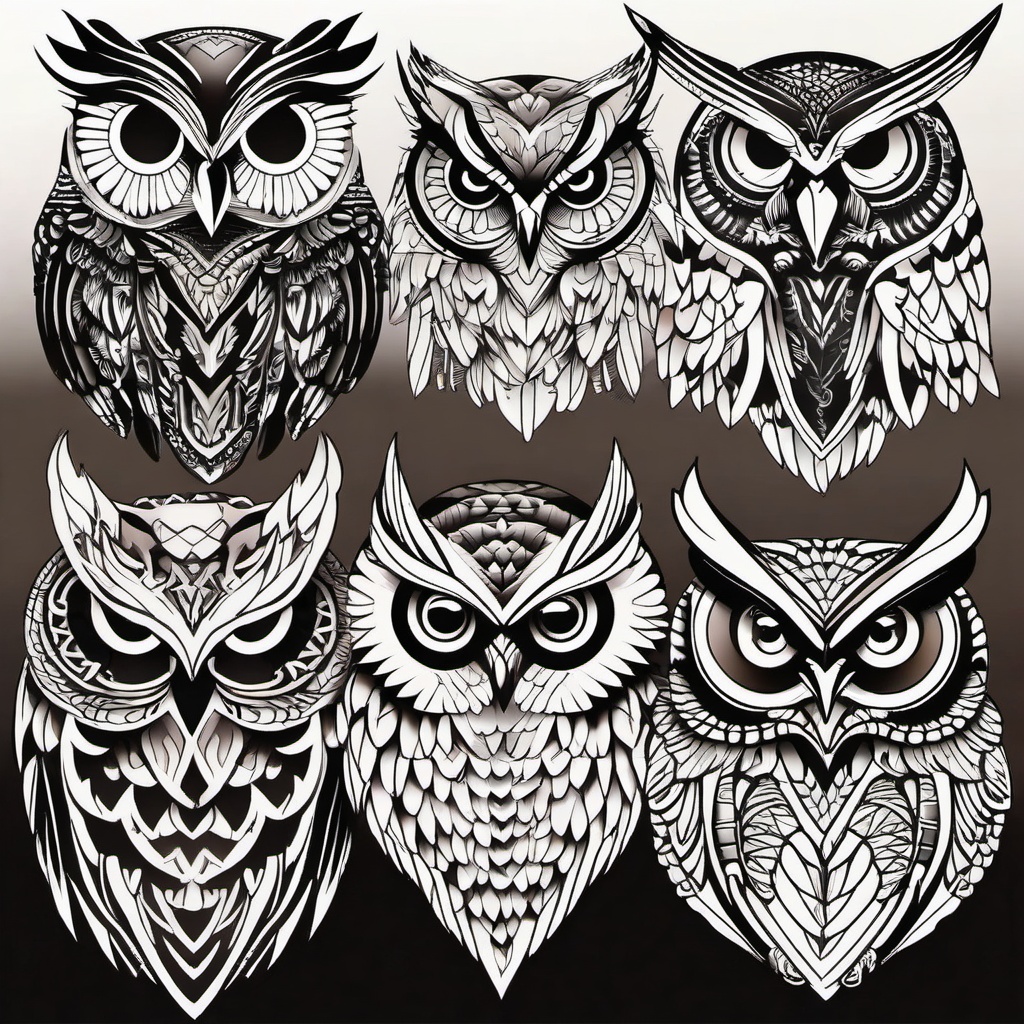 Owl Tattoo Patterns - Choose from a variety of patterns to create a stunning owl-themed tattoo.  simple color tattoo,vector style,white background