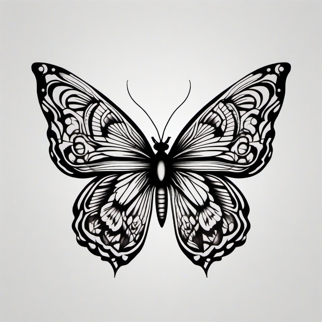 black traditional butterfly tattoo  simple color tattoo,white background,minimal