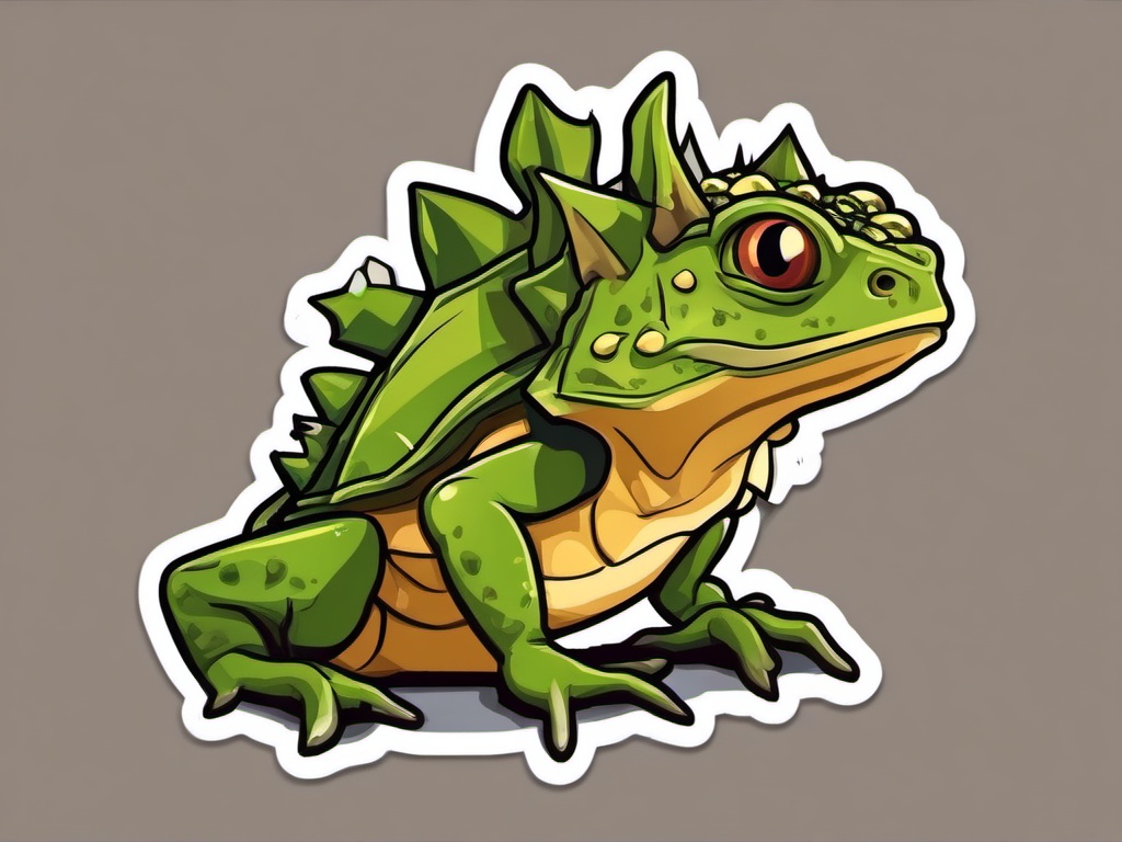 Horned Lizard cartoon - lizard with spikes and a toad-like body  cartoon sticker style